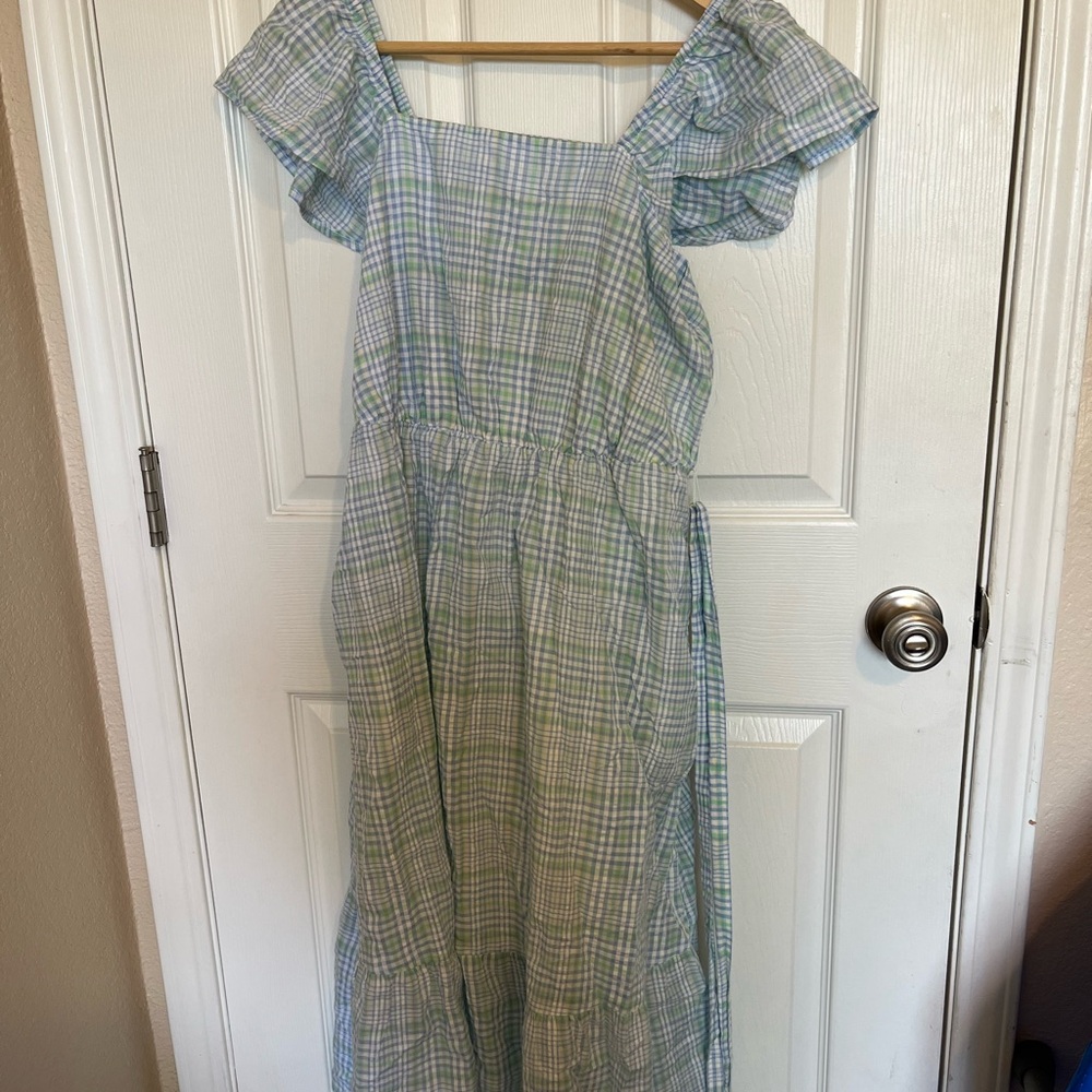 St. John's Bay Light Green and Light Blue Plaid Maxi Dress